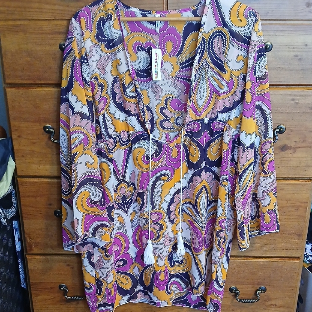 Women's Paisley Print Beach Cover Up - Multicolor - Size XL